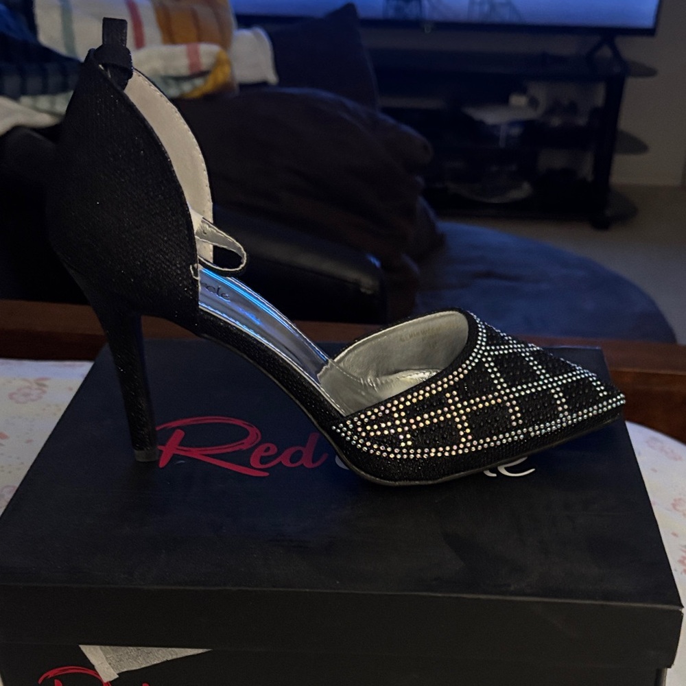 Red Circle Footwear Black and Silver Studded Heels